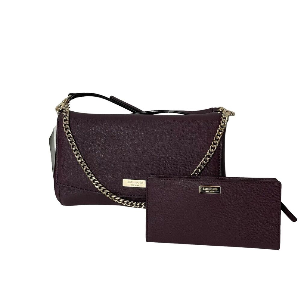 Kate Spade Crossbody Wallet Set Greer Laurel Way Shoulder Strap & BiFold Purple